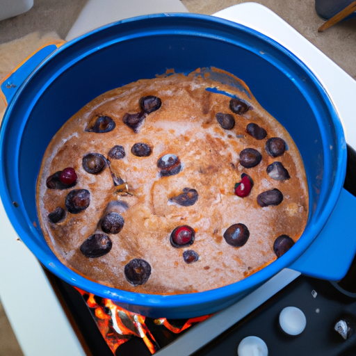 Decadent dessert being prepared in a Dutch oven