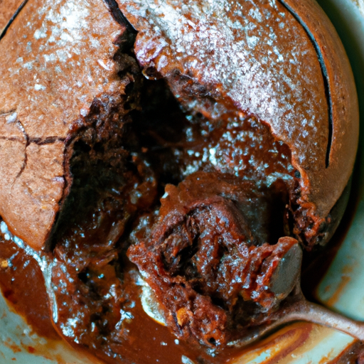 Decadent chocolate lava cake baked in a Dutch oven with a gooey center